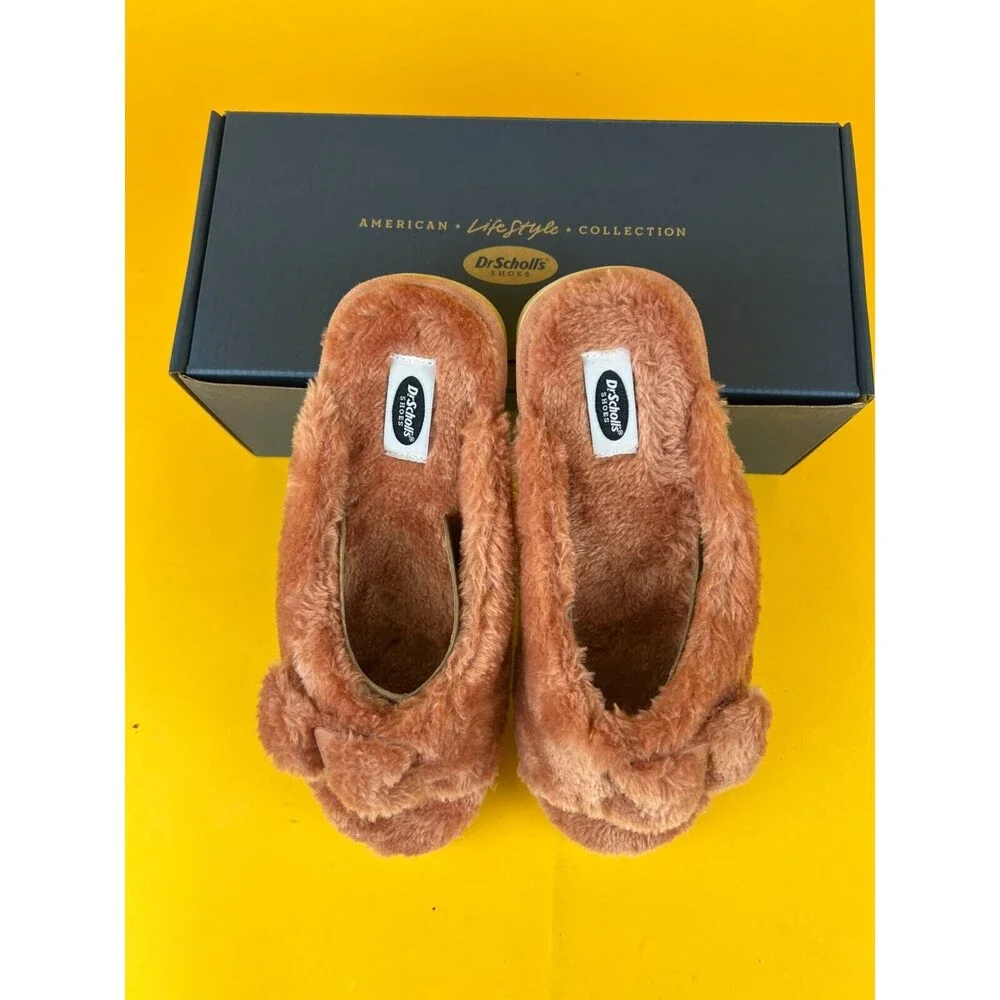 Dr Scholl's Staycay OG Slippers Slide Sandals Womens 8 M Pink Plush Faux Fur NWB_2